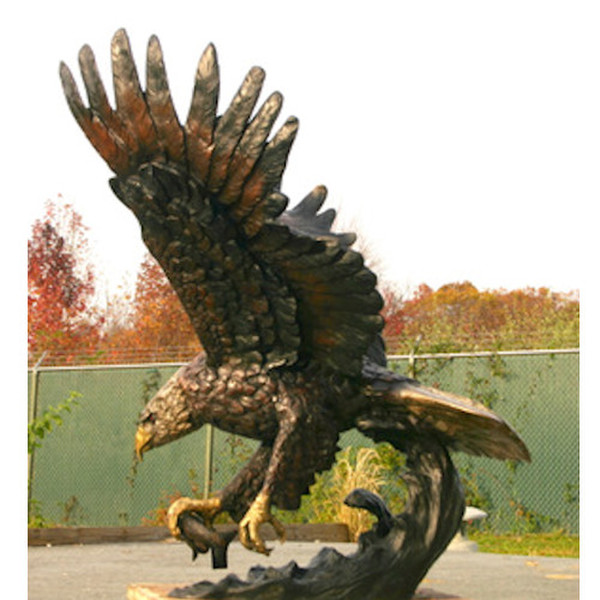 Eagle Catching A Fish Monument Bronze Statue Silver and Gold Sculpture